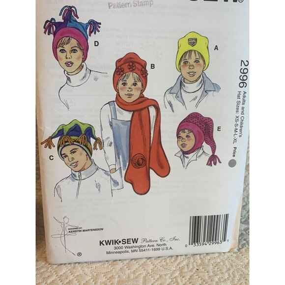 Kwik Sew Adult Child Hat Sewing Pattern sz XS S M L XL 2996 - uncut - Picture 4 of 9